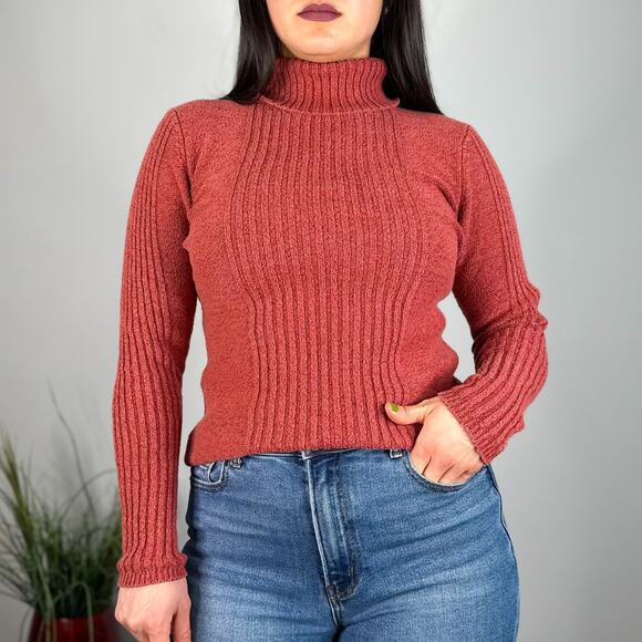 Sundance Burnt Orange Red Ribbed Turtleneck Sweater - Picture 2 of 8